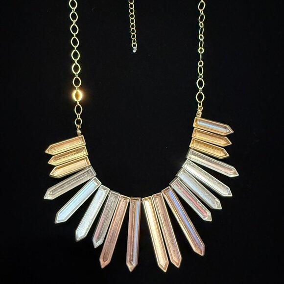 Vintage Mixed Metal Spike Bib Necklace Gold Silver &  Rose Gold Geometric Collar - Picture 3 of 7